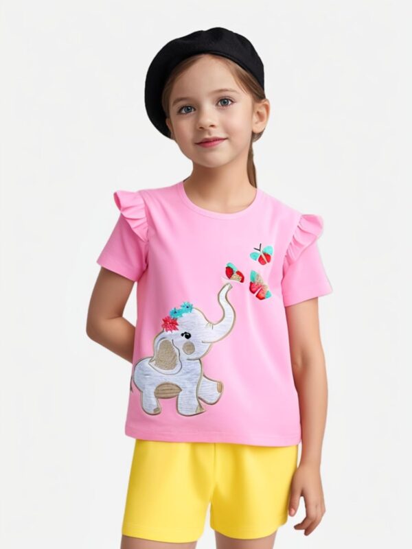 Toddler Girls Summer Short Outfits Clothes Set Kids Unicorn Bunny Animal Print Short Sleeve Cotton T-Shirt Dresses Tops and Shorts 2 Piece Crewneck Sleeveless Clothing Set Age 1-7 Years Old - Image 2