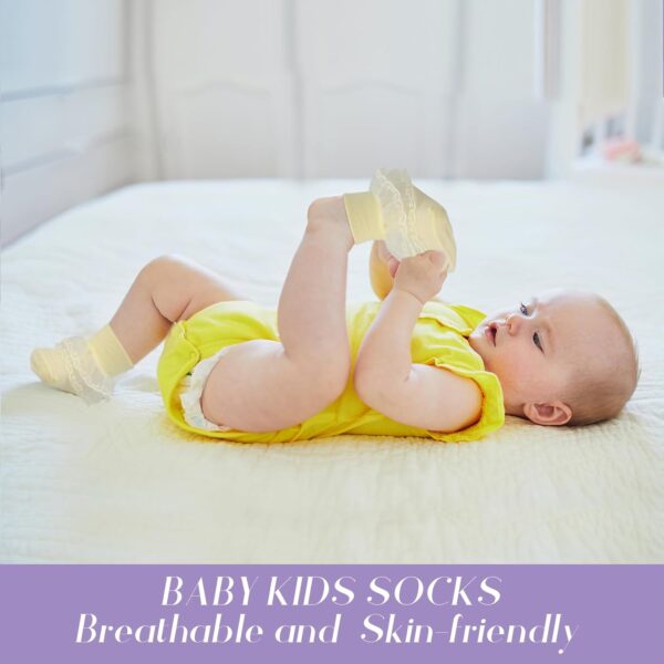 FRIUSATE 9 Pairs Baby Girl Frilly Socks, White Lace Soft Comfortable Cotton Colorful Lace with Bowknot Ankle Socks for Newborn Baby Girls - Image 5