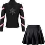 iEFiEL Kids Girls Sports Outfit Stripe Stand Collar Zipper Sweatshirt with Athletic Skirt Sets Dancewear Activewear - Image 2