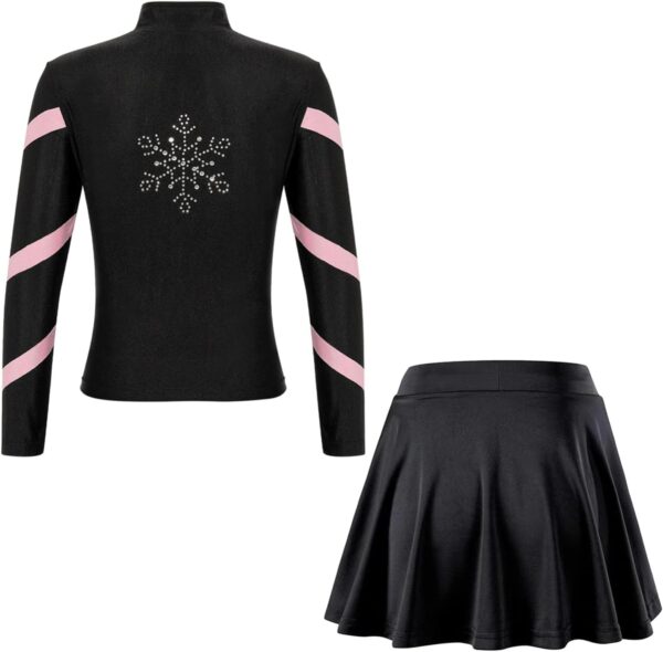 iEFiEL Kids Girls Sports Outfit Stripe Stand Collar Zipper Sweatshirt with Athletic Skirt Sets Dancewear Activewear - Image 2