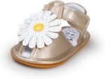 FANSU Summer Baby Sandals, Simple Fower Style Comfortable Toddler Princess Infant Baby Sandals Newborn Shoes for 0-18 Months Anti-Slip Soft Sole Velcro First Walking Shoes (11cm / 3-6 month,Gold)