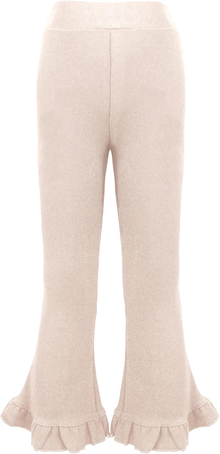 61g5SYj2I3L._AC_SL1500_.jpg FEOYA Kids Girls Flare Pants Cotton Stretchy Tights Elastic Waist Ruffle Leggings Toddler Casual Bell Bottoms Trousers for 1-8 Years - Image 1