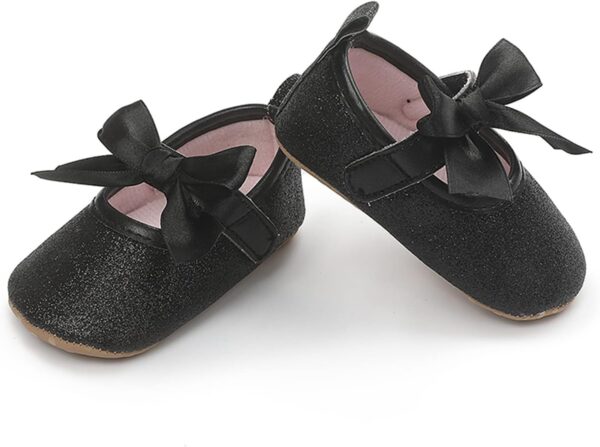 Baby Girls First Walking Shoes with Bowknot Soft Sole Newborn Glitter Loafers Flat Shoes Anti-Slip Princess Wedding Dress Mary Jane Shoes Infant Toddler Prewalker Crib Shoes 0to2 Years - Image 5