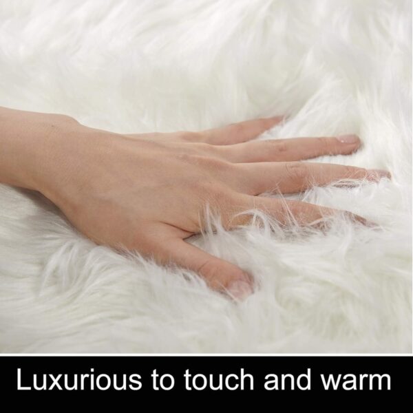 Faux Fur Rug,Fluffy Sheepskin Rug,White Bedroom Rug,Washable Rugs Living Room,Small Rugs for Bedroom,Shaggy Area Rugs,Machine Washable Rug,Non Slip Bedside Rugs(White,60x120cm) - Image 4