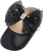 Baby Girls First Walking Shoes with Bowknot Mary Jane Shoes Moccasin Flat Shoes Elastic Band Soft-Soled Cotton Newborn Loafers Infant Toddler Prewalker Crib Shoes