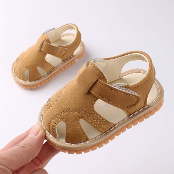 Infant Baby Boys Girls Summer Sandals Non Slip Soft Sole Squeaky Sandals Toddler First Walking Crib Shoes (Brown, 3-6 Months) - Image 4