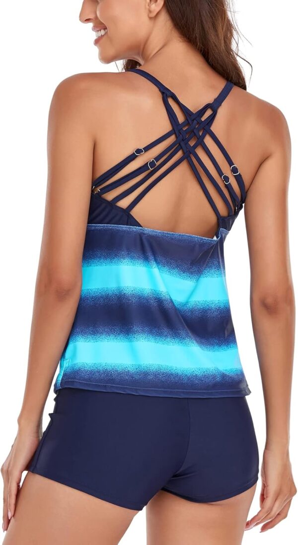 Women’s Swimwear Gradient Color Tankini Set Top with Shorts Low Waist Sporty Swimsuit Bikini - Image 6