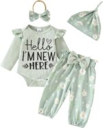 JiAmy Infant Baby Girls Outifts Newborn Daddy's Girl Ruffle Long Sleeve Tops Bodysuit and Bow Pants 2pcs Clothes Sets