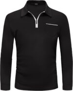 Mens Polo Shirts Casual Solid Color Long Sleeve T-Shirt Golf Tops