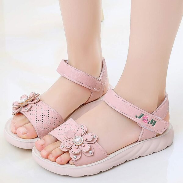 MINBEI Girls Sandals Toddler Little Girls Sandals with Pearls Flower Summer Breathable Leather Shoes - Image 3