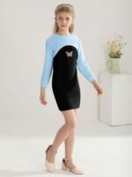 Girl's 2 Piece Outfits Kids Long Sleeve Crop Top and Cami Dress Set Teen Girls Pullover Sweatshirt + Butterfly/Plaid Print Bodycon Dress Clothes Christmas Party Casual Costumes - Image 3