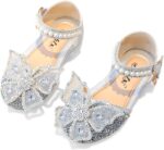 VTASQ Girl Sandals Glitter Princess Shoes Dress Up Bling Bowknot Flats Comfort Mary Jane Dance Party Cosplay Shoe for Little Girls