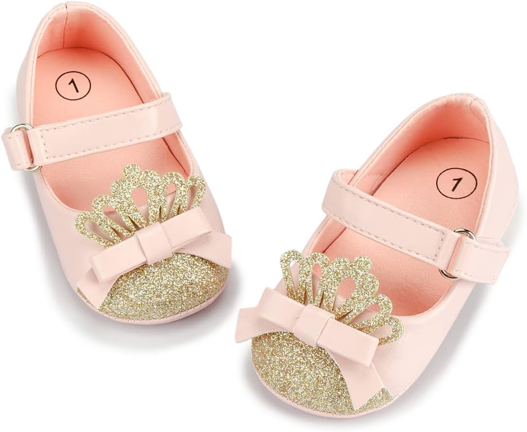 61je5ZvyYL._AC_SL1200_.jpg CENCIRILY Baby Girl Mary Jane Shoes Anti-Slip First Walking Bowknot Soft Sole Princess Wedding Dress Flats for 0-18 Month - Image 1