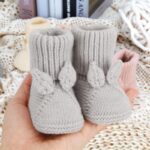 Crochet Baby Booties Newborn Babe First Walkers Knit Boots Warm Crib Shoes Soft Infant Sock for Boy Girls Grey 9-12M - Image 4