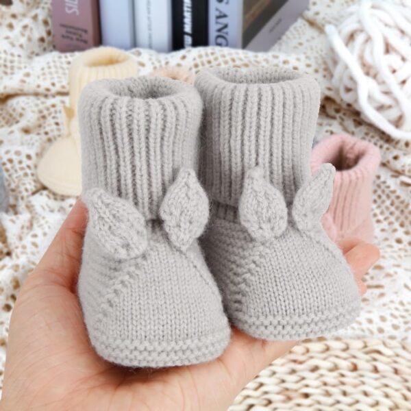 Crochet Baby Booties Newborn Babe First Walkers Knit Boots Warm Crib Shoes Soft Infant Sock for Boy Girls Grey 9-12M - Image 4