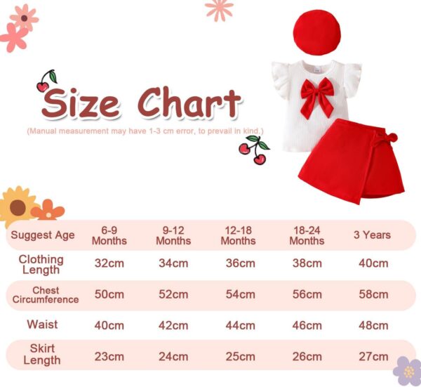 Baby Girl Clothing Set, Baby Girl Flying Sleeves Big Bowknot Decoration Carters Set, Tiny Baby Clothes Red Stretchy Elasticated Skirt Baby Girls Hat Toddler Outfit Set, 6-36 Months - Image 6