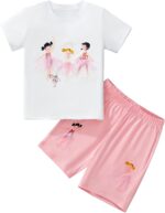Toddler Girls Summer Short Outfits Clothes Set Kids Cute Unicorn Bunny Rainbow Animal Print Short Sleeve Cotton T-Shirt Tops and Shorts 2 Piece Crewneck Clothing Set Age 1-7 Years Old