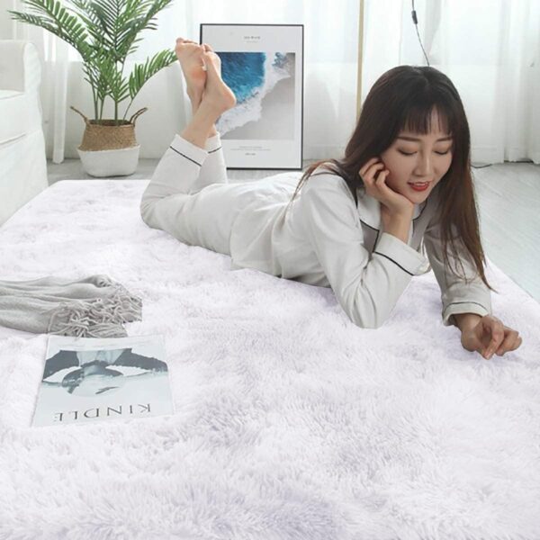 Rugs Living Room Soft Bedroom Rug Fluff Area Rugs Shaggy Carpets Non-Slip Modern Luxury Fur Carpet for Kids Room Comfy Home Decor Floor Mat (White, 120 x170 cm) - Image 4