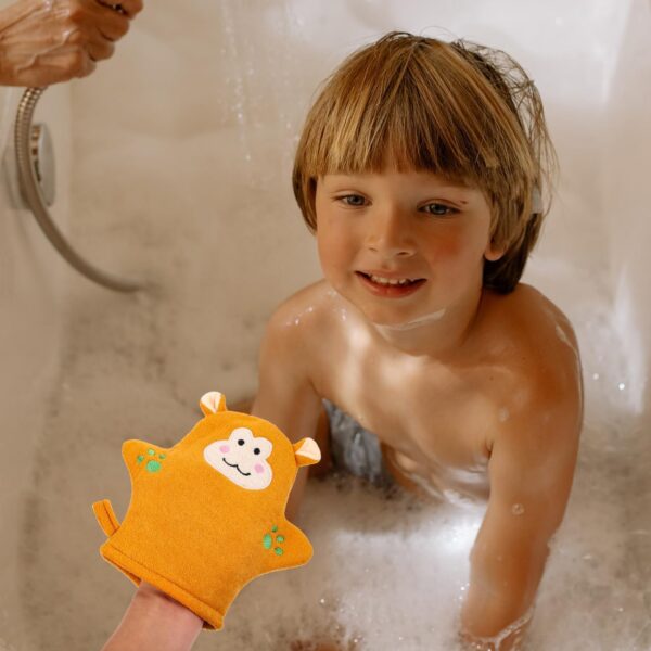 UPKOC 5pcs Baby Bath Mitt Washcloths Gloves, Cartoon Cotton Wash Towel Scrubber for Kids, Infant Bathing Mitt, Gentle Exfoliating and Cleansing Sponge Rinser Glove - Image 5