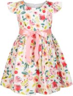 SMILING PINKER Toddler Baby Girls Dress Ruffle Sleeve Cotton Flower Print Sundress