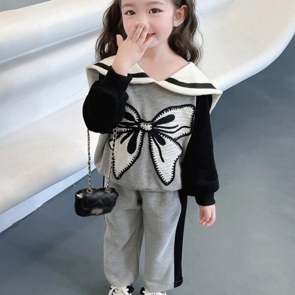 Valcatch Kids Girls Outfits Clothes Set Cute Bowknot Print Contrast color Long Sleeve Cotton Shirt Jumper Pullover Tops Sweatshirt Pants Spring Fall 2 Piece Clothing Set 3-9 Years - Image 4