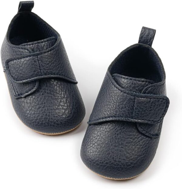 HsdsBebe Baby Boys Girls Oxford Shoes PU Leather Soft Rubber Sole Sneakers Anti-Slip Toddler Ankle Boots Infant Walking Shoes Moccasins, B/Navy Blue, 12-18 Months - Image 3