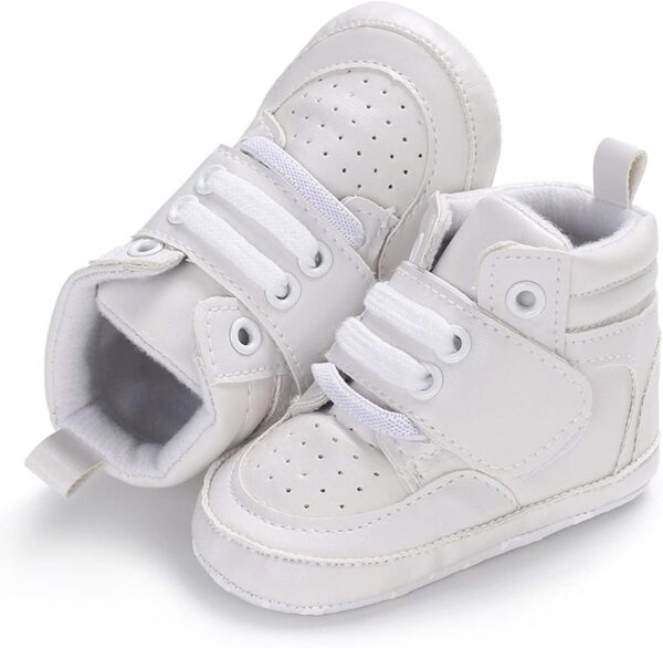 Spring And Summer Children Baby Toddler Shoes Boys And Girls Floor Sports Shoes Flat Bottom Breathable Light High Top Solid Color Baby Boy Boots (White, 0-6 Months) - Image 7