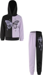 MSemis Kids Girls Butterfly Print Hoodie Sweatshirt with Trousers Clothes Set Fall Winter Warm Outfit - Image 3