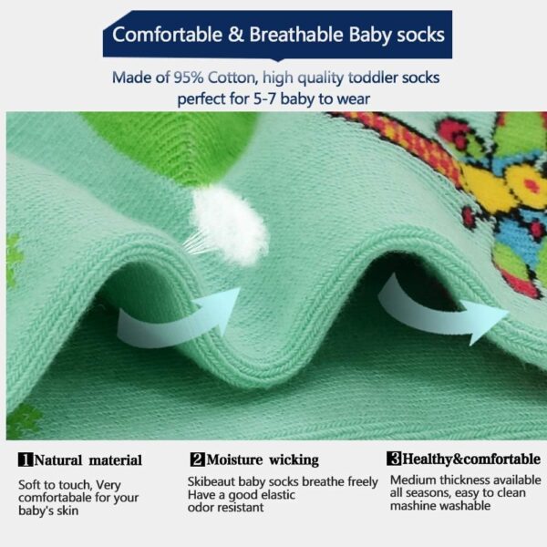 ELUTONG Toddler Non Slip Socks - 12 Pairs Kids Anti Skid Grip Cute Crew Cartoon Socks for 1-7 Years Boys Girls - Image 3