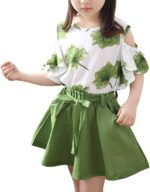 Girls Summer Flower Clothes Set Ruffle Sleeve T-Shirts and Mini Skirt 2Pcs Outfits for Age 3-12 Years - Image 6