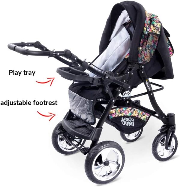 GaGaDumi Urbano 3 in 1 pram Stroller with car seat Complete Set Including Baby seat Buggy Diaper Bag rain Protection Mosquito net Solid Full Tires Gray - Image 8
