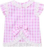 Freebily Baby Girl Summer Clothes Lace Trim Tops Bloomers Set 2Pcs Toddler Plaid Outfit - Image 5
