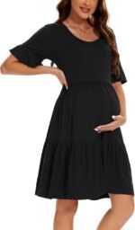 Smallshow Women's Maternity Short Sleeve Summer Dress O Neck Casual Ruffle Pregnancy Clothes