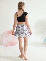 Girls 3 Piece Swimsuits Ruffle Sleeve Bikini Set with Tropical Cover Up Skirts High Waist Bathing Suit Bikini Tops Pants Summer Holiday Beachwear for Kids Teen 9-16 Years - Image 5