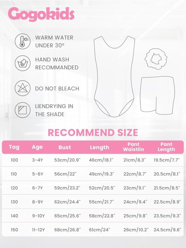 Gogokids Girls' Three-Piece Gymnastics Set, Sleeveless Leotards with Shorts and Hairband, Sparkling Ballet Dancing Unitards - Gymnastics Outfit with Gradient Color Design for 3-12 Years - Image 8