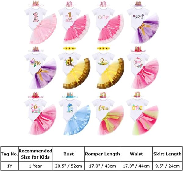 FYMNSI Baby Girl 1st Birthday Outfit Flower Printed Cotton Short Sleeve Romper Tutu Tulle Skirt Crown Headband 3pcs Set - Image 7