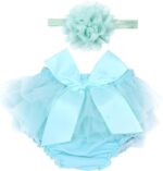 ranrann Infant Baby Girls Tulle Ruffle Bowknot Cake Smash Bloomer Diaper Cover and Flower Headband Set Photography Costume