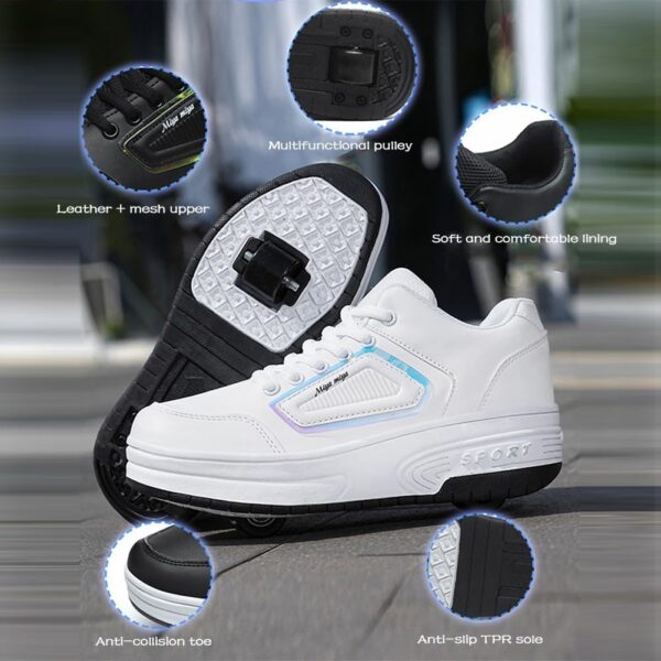 ENEN Kids Roller Skate Shoes for Boys Girls, Skateboarding Shoe Outdoor Parkour Shoes with 2-Wheels Unisex Retractable Skating Shoes for Children's Park Sports Walking - Image 4