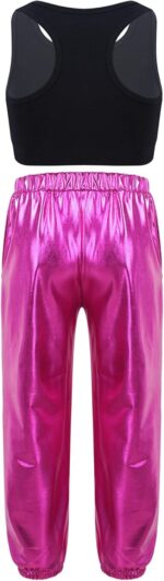 Freebily 2Pcs Girls Hip Hop Street Dance Clothes Set Crop Tank Top and Metallic Pants Stage Performance - Image 2