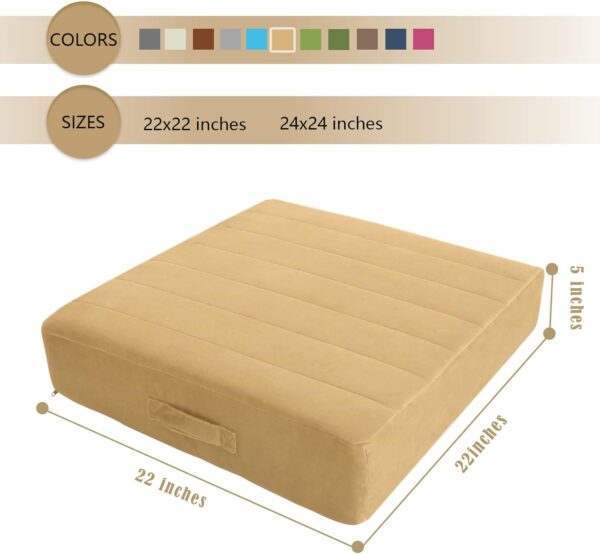 MeMoreCool Square Floor Pillow Seating for Adults Kids, Large Meditation Cushion Floor Pillow with Thick Foam & Soft Tufted Cover, Washable Big Pillow Seat Floor Cushion for Sitting Yoga 22" Khaki - Image 7