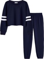 Arshiner Girls Tracksuit Set Kids 2 Piece Loungewear Activewear Outfits Girls Crop Tops Hoodies Long Sleeve Fashion Sweatshirts and Sweatpants 5-13 Years
