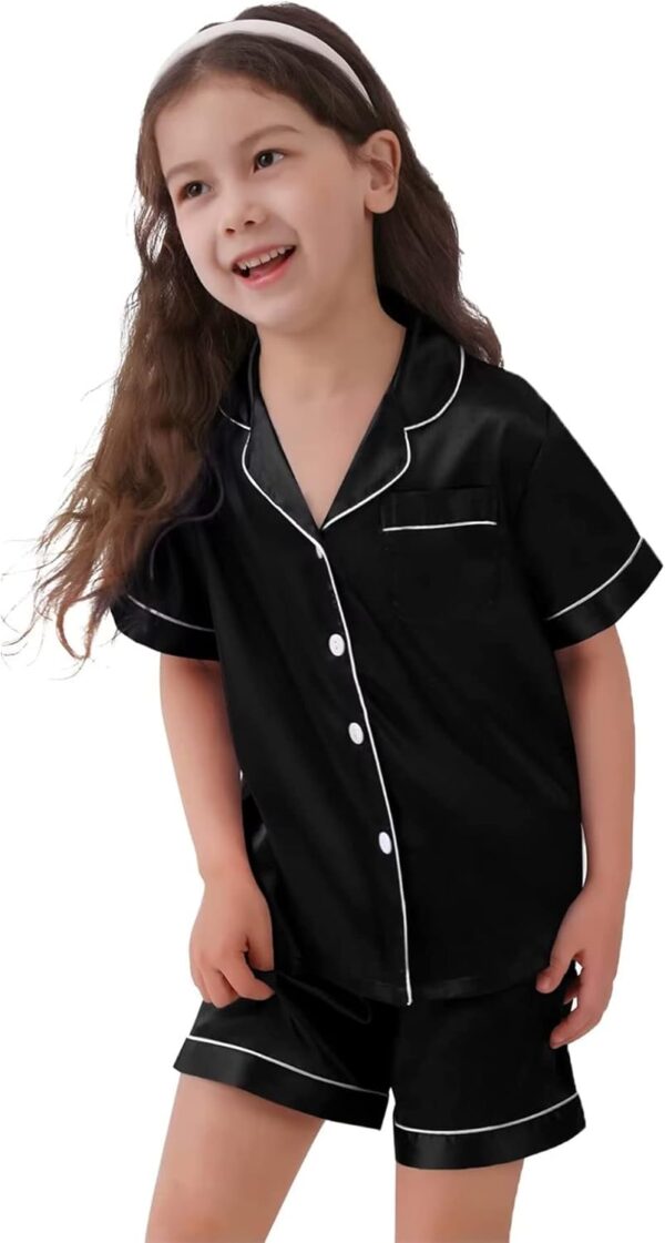 SWOMOG Kids Silk Pyjamas Girls Boys Short Sleeve Satin PJs Sets Button-Down Silky Nightwear Children Sleepwear Teens Age 4-16 - Image 8