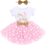 Baby Girl Toddler Kids 1st / 3rd Birthday Party Dress Cotton Short Sleeve Princess Tulle Dresses with Sequin Bowknot Headband 2pcs Cake Smash Outfit