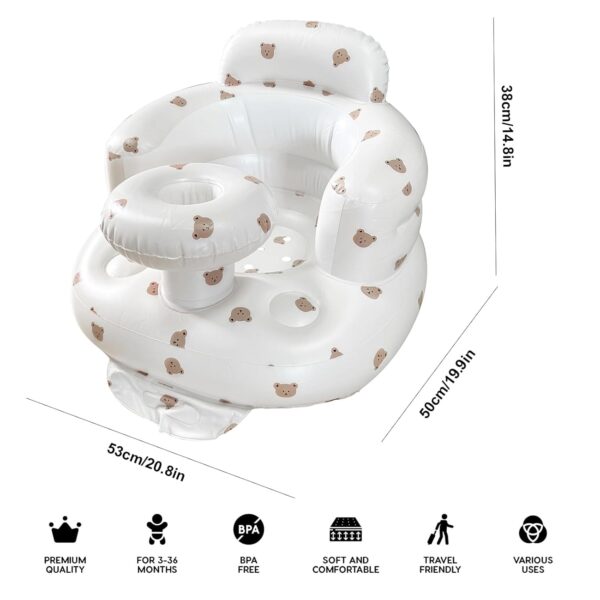 Inflatable Baby Seat for Babies 3-36 Months, Inflatable Baby Seat for Sitting Up, Blow Up Baby Floor Seat with Built in Air Pump，Baby Support Seat Shower Chair for Home (Bear Head with Tray) - Image 5