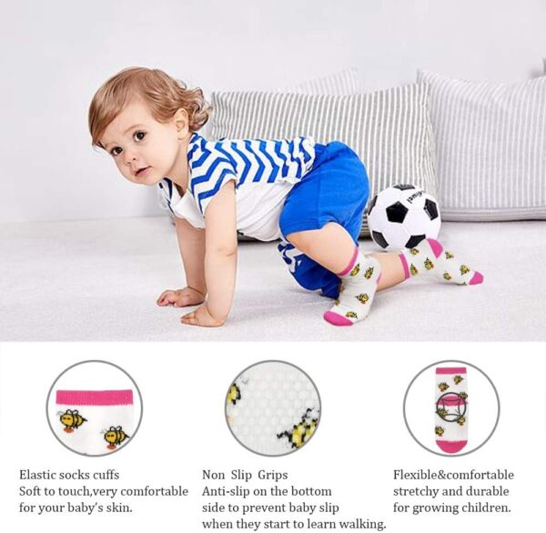 ELUTONG Toddler Non Slip Socks - 12 Pairs Kids Anti Skid Grip Cute Crew Cartoon Socks for 1-7 Years Boys Girls - Image 4