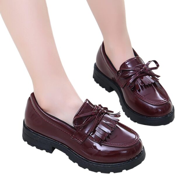 VaiKanhai Girls' Slip-On Leather Loafer Tassel Bow School for Girls Children's Shoes Princess Shoes Non-Slip Soft Sole Dance Shoes Casual Shoes Sports Shoes Baby Shoes Trainers Baby Shoes, Wine Red, - Image 3