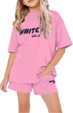 Girls Tracksuit Set Kids Trendy T-shirt + Shorts 2 Piece Outfit Summer Fashion Short Sleeve Fox Letter Print Tops with Loose Jogger Shorts Y2k Activewear Casual Sweatshirt Gym Set UK