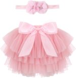 RUNQHUI Little Girls Ruffle Layered Tulle Bloomers Elastic Waistband Bowknot Tutu Skirts for Birthday Party