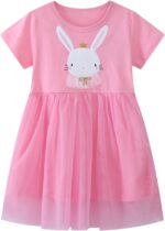 Baby Girl's Summer Dresses Short Sleeve Casual Dinosaur Horse Print Shirt Dress Little Kids Clothes Children Age 1-7 Years