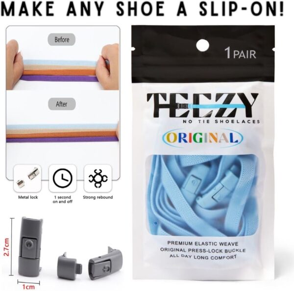 TEEZY No Tie Shoe Laces for Trainers | Premium Elastic Weave & Quick Lock Buckle | Flat Shoe Laces For Adults & Kids | Elastic Shoelaces Black White Laces No Tie | ORIGINAL - Image 2